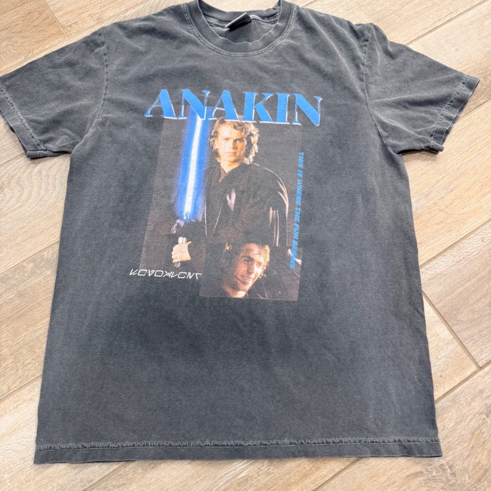 Star Wars Anakin Skywalker Graphic Tee Faded Black Vintage Style T-Shirt Mens